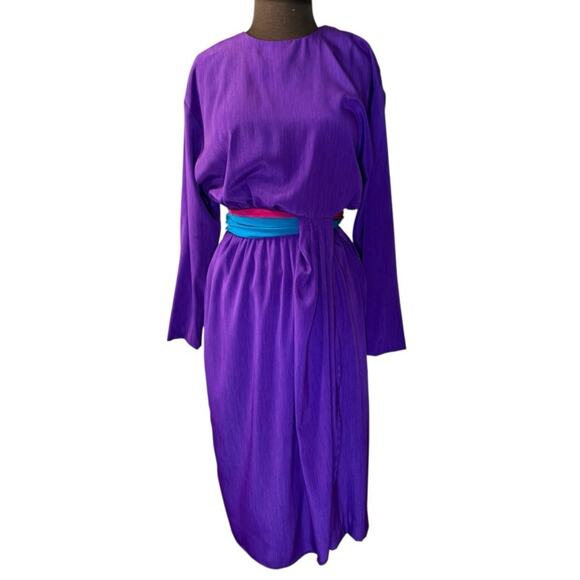 Vtg 80s Retro Colorful Artsy Midi Dress Sizes 10P NWT Modest Modern Minimalist - Picture 3 of 9